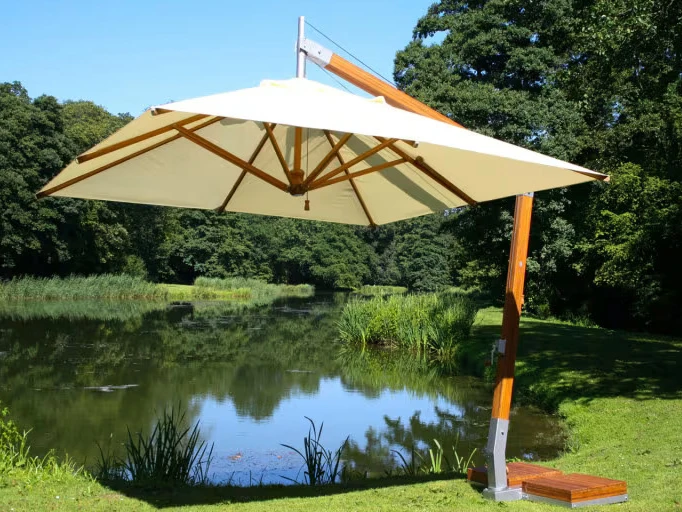 Bambrella Levante Wood 10' X 13' Rectangular Crank Lift Umbrella - Image 2