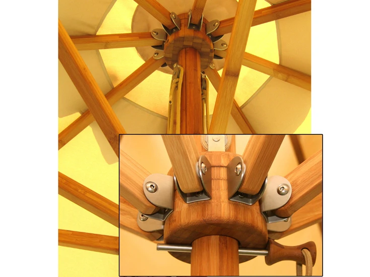 Bambrella Levante Wood 11' Square Pulley Lift Umbrella - Image 4