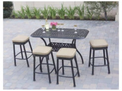 Darlee Outdoor Living Backless Cast Aluminum 5-Piece Square Counter Height Set With Cushions And 26 X 52'' Rectangular Counter Table