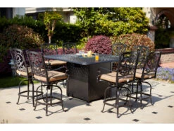 Darlee Outdoor Living Santa Barbara Cast Aluminum Antique Bronze 9 Piece Fire Pit Counter Set