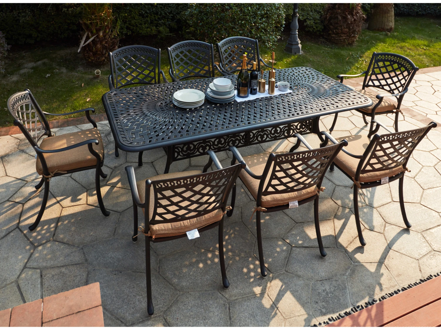 Darlee Outdoor Living Sedona Cast Aluminum Antique Bronze 9 Piece Dining Set