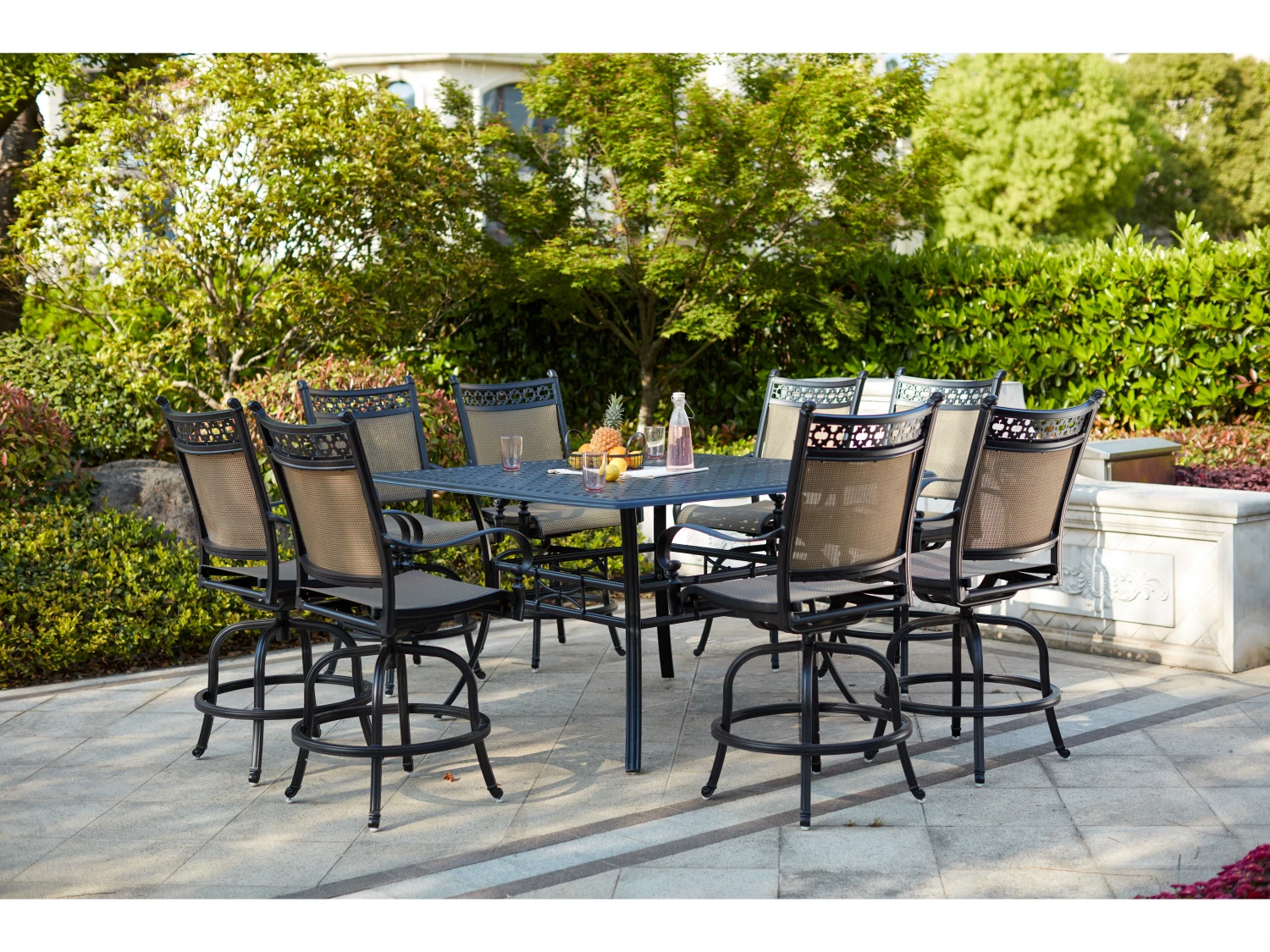Darlee Outdoor Living Mountain View Sling Cast Aluminum Antique Bronze 9 Piece Counter Set - Image 12