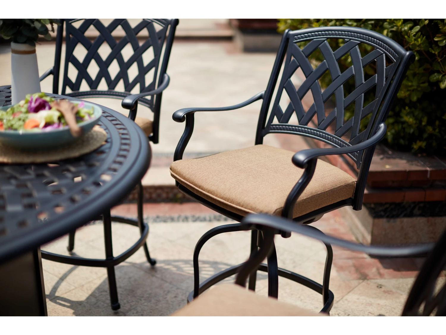 Darlee Ocean View Cast Aluminum Antique Bronze 7 Piece Fire Pit Counter Set - Image 5