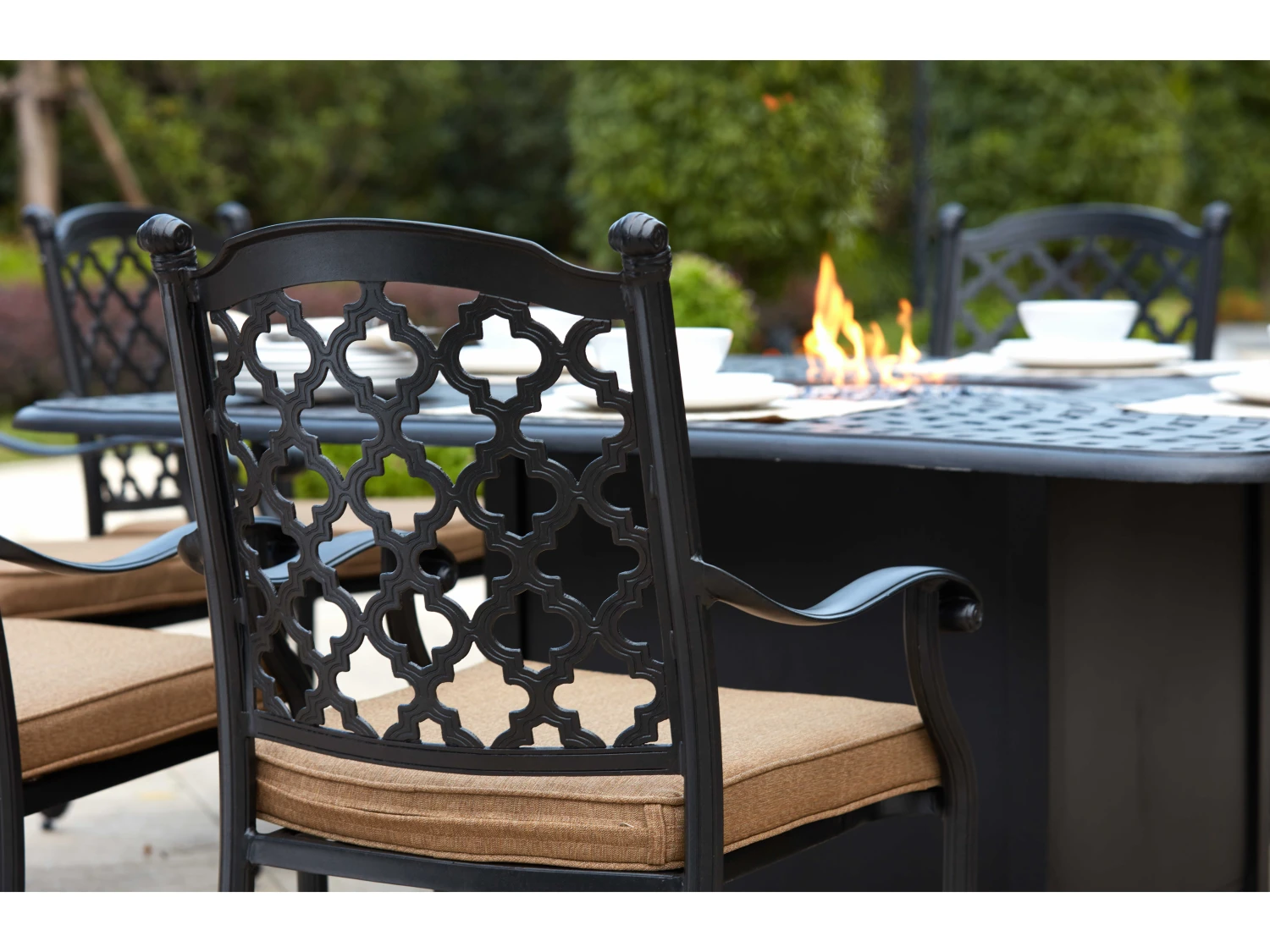 Darlee Outdoor Living Madison Cast Aluminum Antique Bronze 9 Piece Fire Pit Counter Set - Image 8