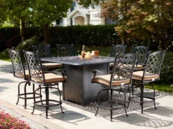 Darlee Outdoor Living Madison Cast Aluminum Antique Bronze 9 Piece Fire Pit Counter Set