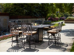 Darlee Outdoor Living Capri Cast Aluminum Antique Bronze 9 Piece Fire Pit Counter Set