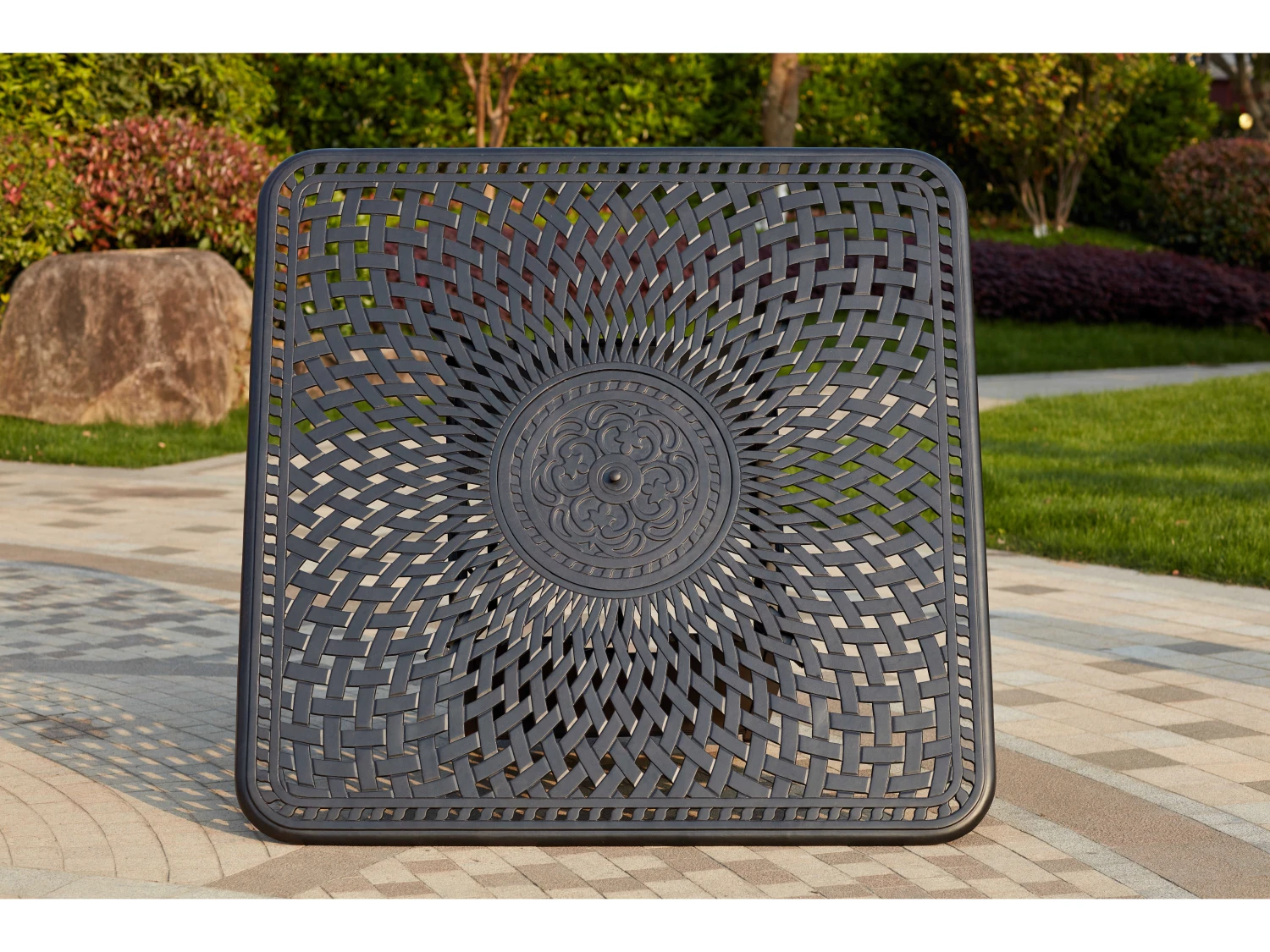 Darlee Outdoor Living Monterey Sling Cast Aluminum Antique Bronze 9 Piece Fire Pit Counter Set - Image 5