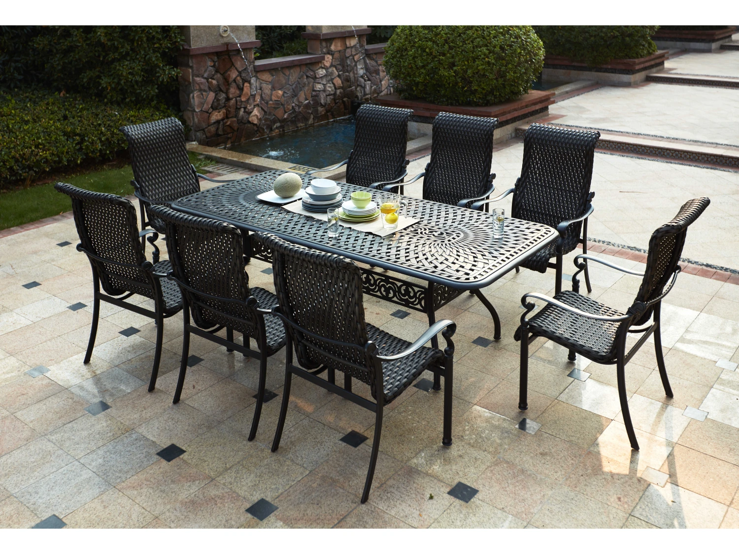 Darlee Outdoor Living Victoria Wicker Espresso 9 Piece Dining Set