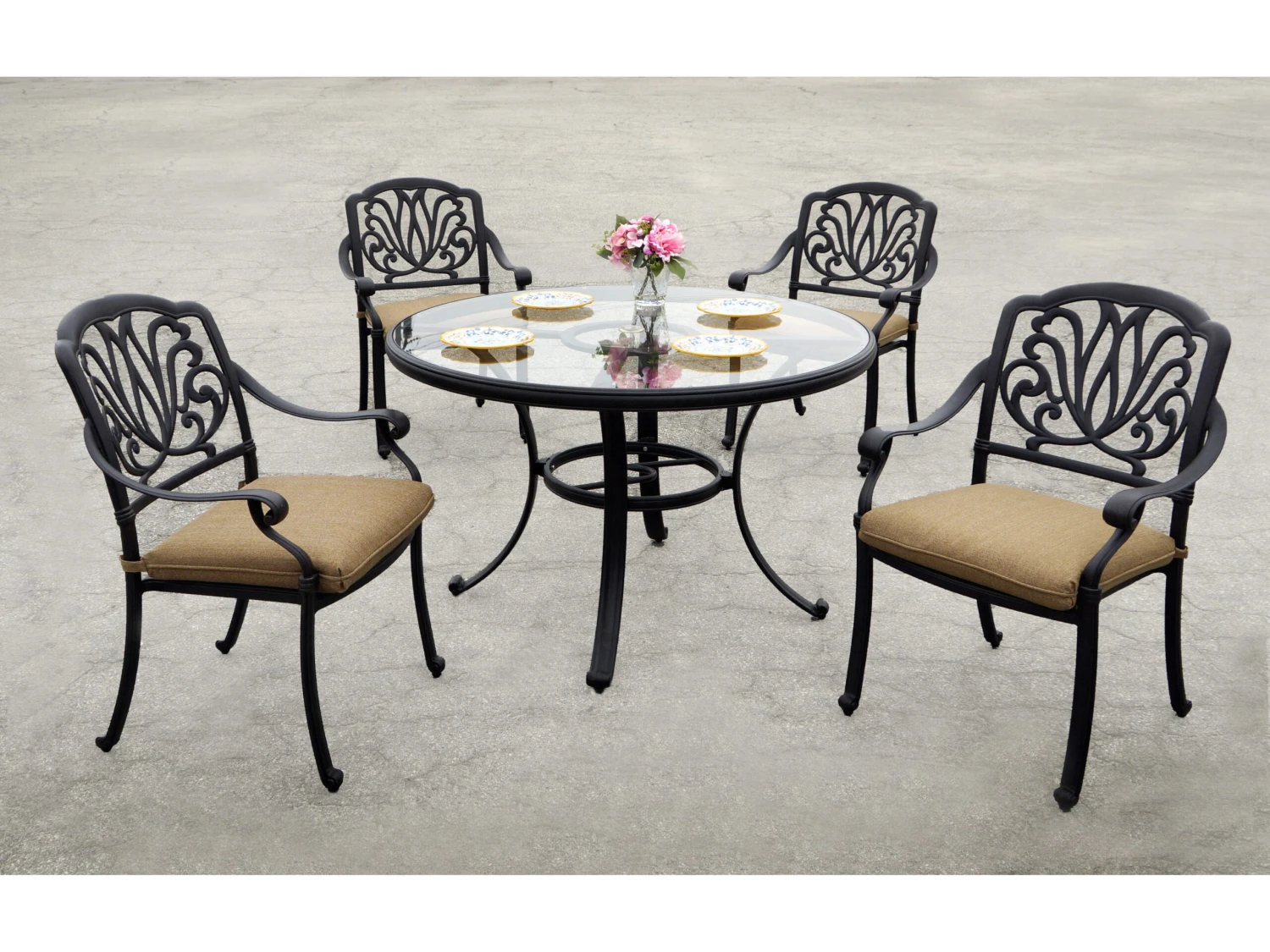Darlee Outdoor Living Elisabeth Cast Aluminum Antique Bronze 5 Piece Dining Set
