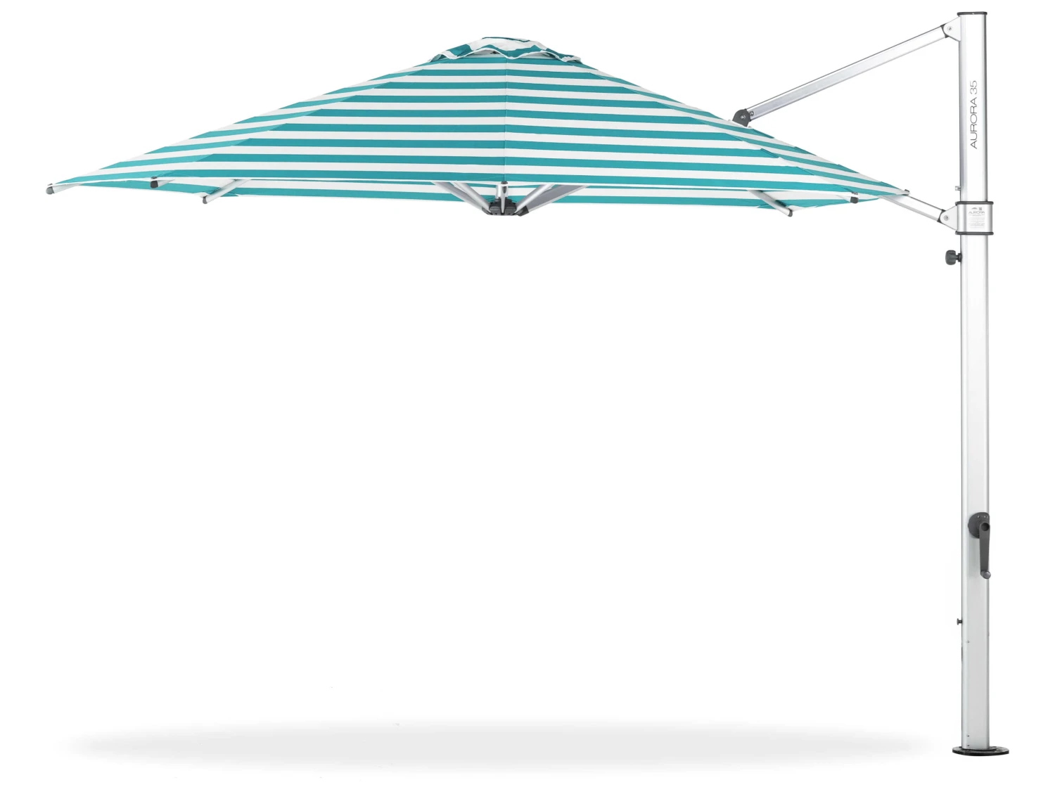 Frankford Aurora Premium Cantilever Aluminum Matte Silver 11 Foot Wide Octagon Crank Lift Umbrella - Nonstocked Striped Fabric - Image 2