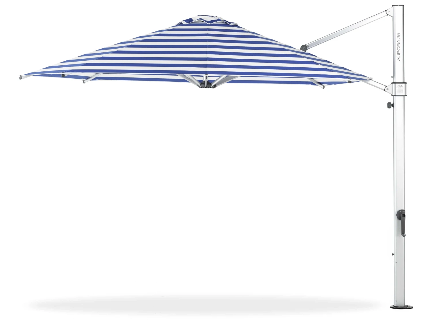 Frankford Aurora Premium Cantilever Aluminum Matte Silver 11 Foot Wide Octagon Crank Lift Umbrella - Nonstocked Striped Fabric