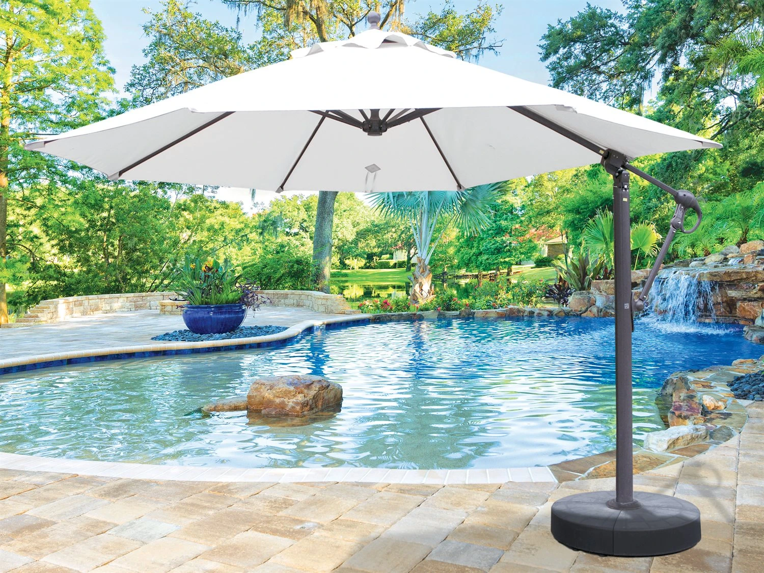 Galtech Quick Ship Cantilever Aluminum 11 Foot Octagon Easy Lift Offset Umbrella