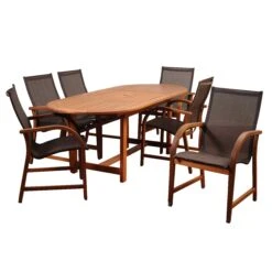International Home Miami Amazonia Bahamas 7 Piece Eucalyptus Extendable Rectangular Dining Set With Brown Sling Chair