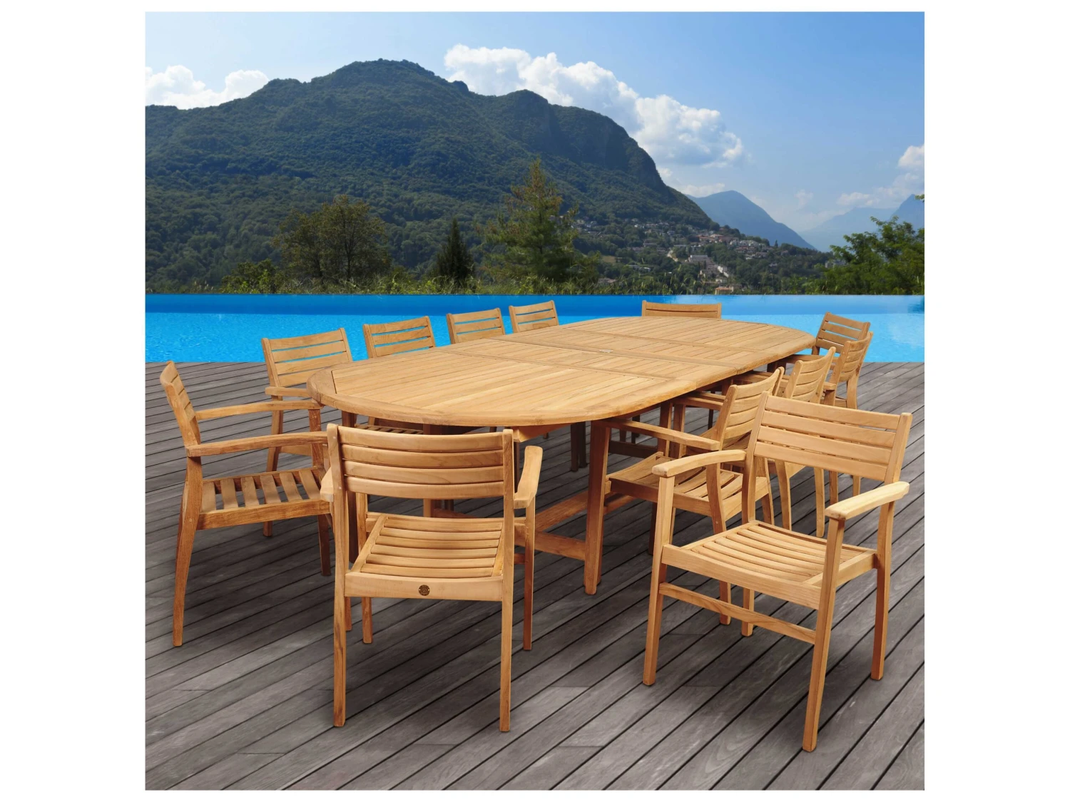 International Home Miami Amazonia Mondavi 13 Piece Teak Double-Extendable Oval Dining Set