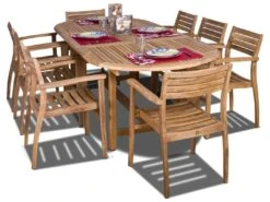 International Home Miami Amazonia Teak Oval Nine Piece Extendable Coventry Dining Set