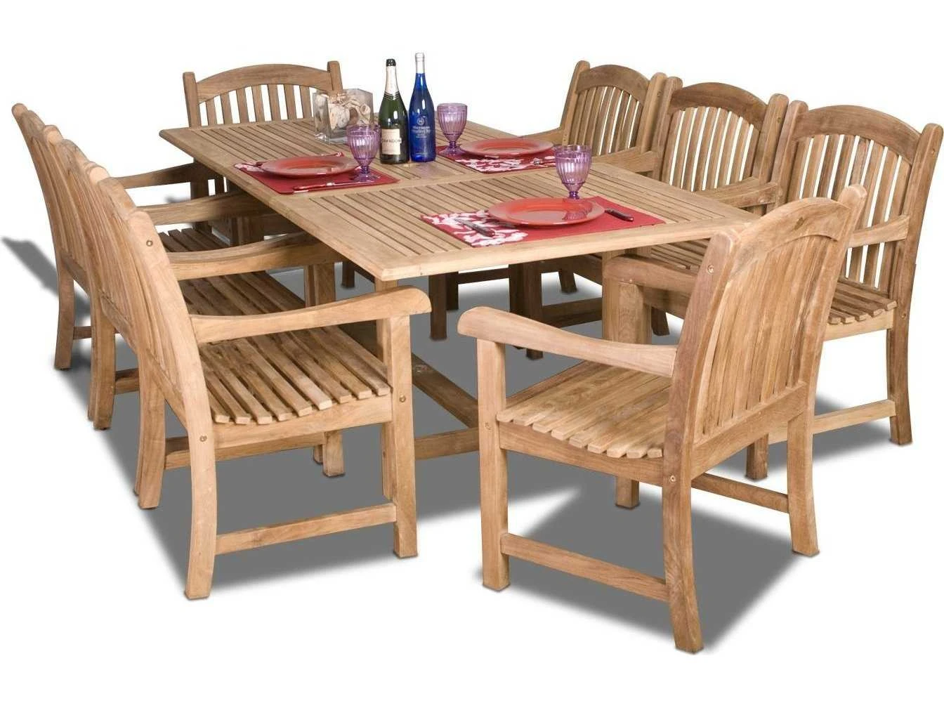 International Home Miami Amazonia Teak Nine Piece Extendable Rectangular Newcastle Dining Set