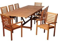 International Home Miami Amazonia Eucalyptus Rectangular Nine Piece Extendable Brooks Dining Set