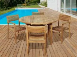 International Home Miami Amazonia Teak Five Piece Round Alex Dining Set