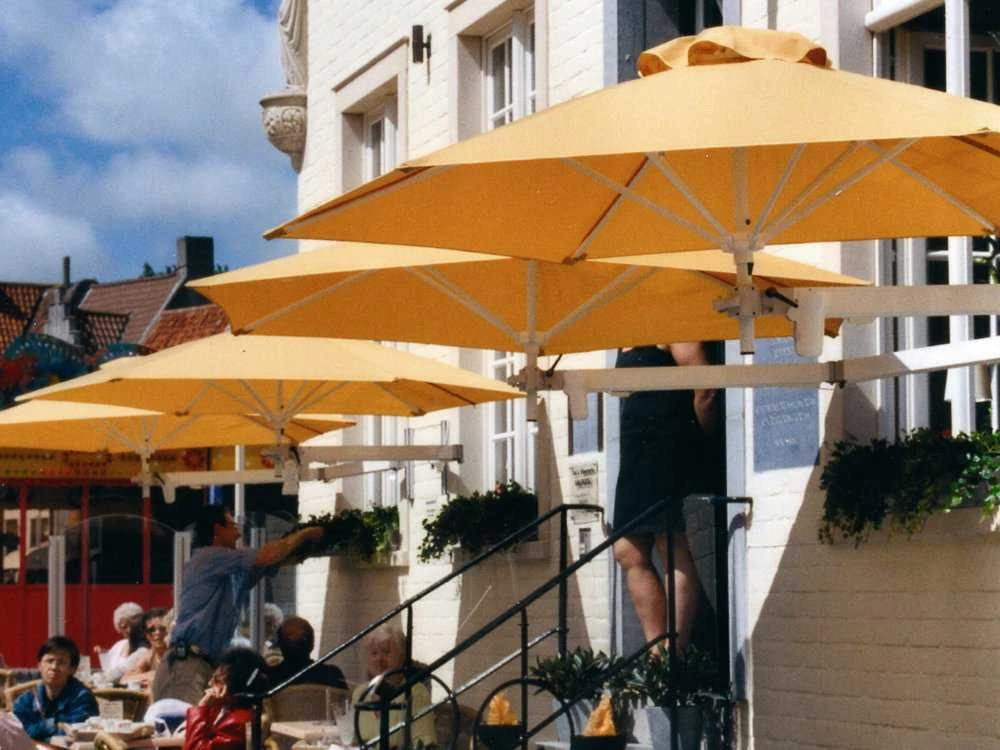 Luxury Umbrellas Paraflex Duo Wallflex 9 Foot Push Lift Tilt Patio Wall Mount Umbrella Set Of 2 - Image 3