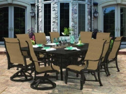 Castelle Bellagio Sling Cast Aluminum Fire Pit Dining Set