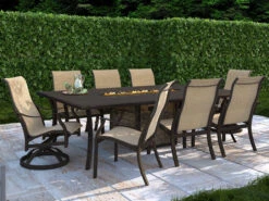 Castelle Madrid Sling Cast Aluminum Fire Pit Dining Set