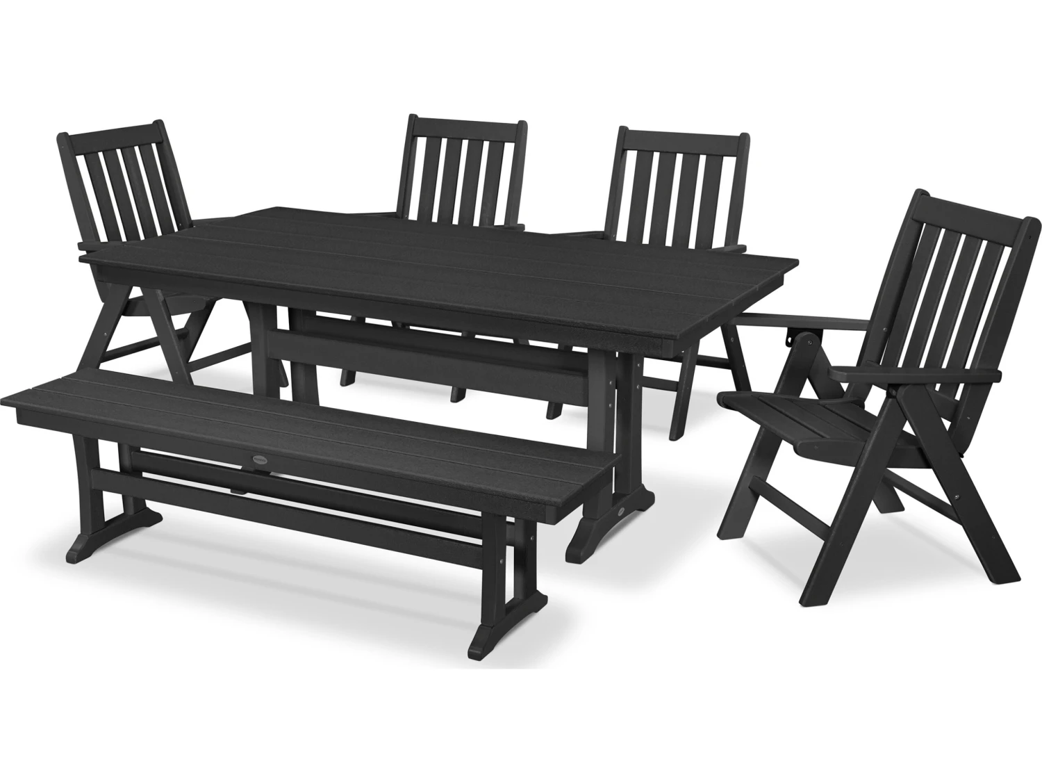 POLYWOOD® Vineyard Recycled Plastic 6 Piece Farmhouse Folding Dining Set With Bench