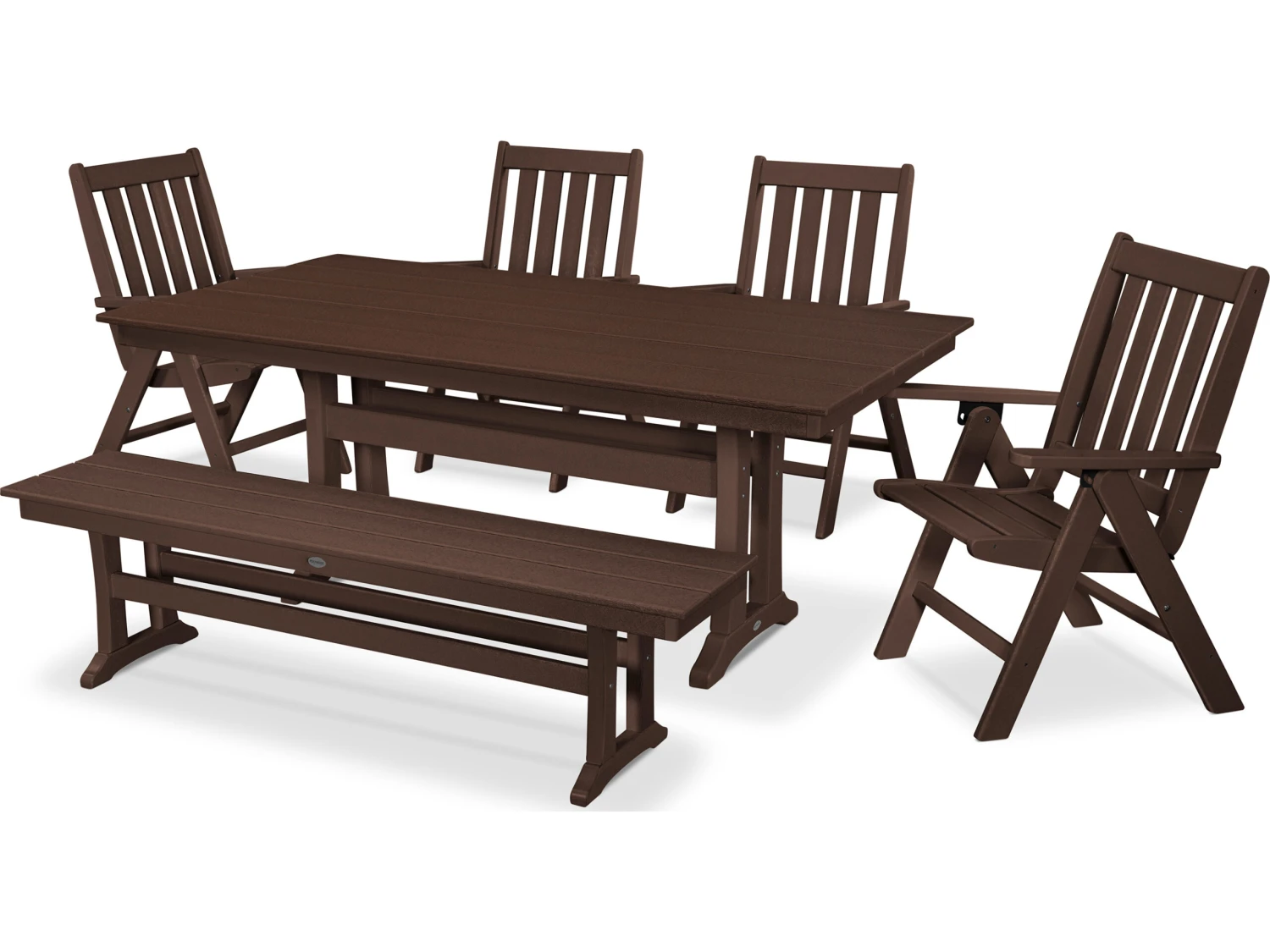 POLYWOOD® Vineyard Recycled Plastic 6 Piece Farmhouse Folding Dining Set With Bench - Image 4