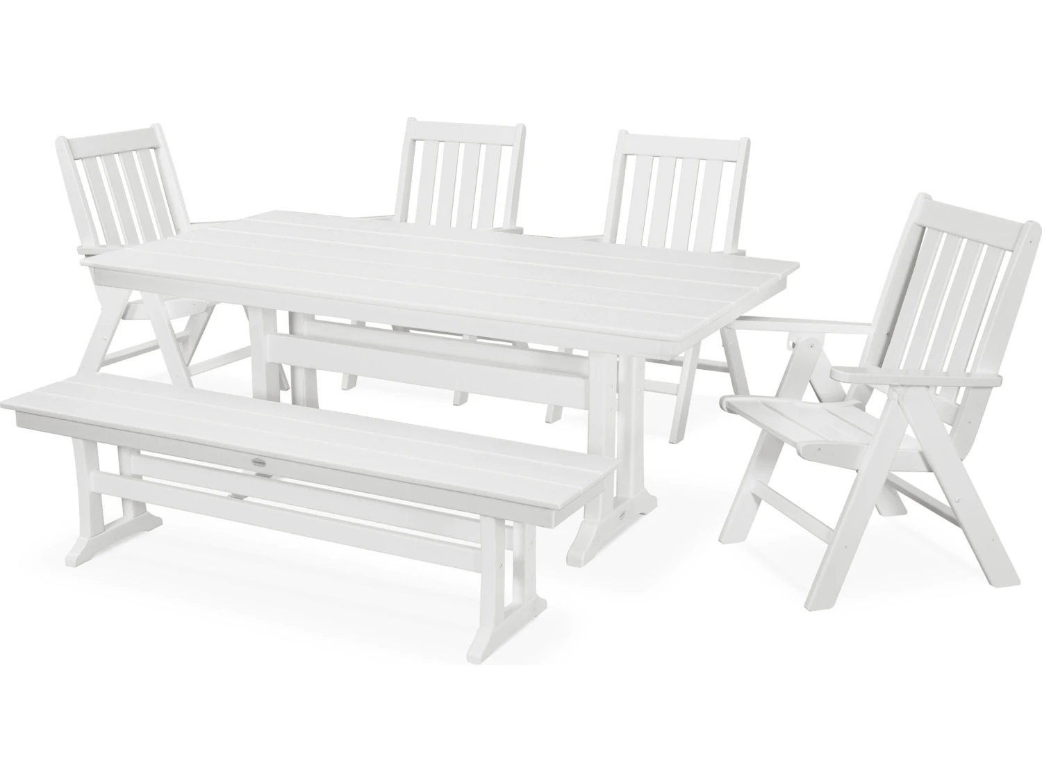 POLYWOOD® Vineyard Recycled Plastic 6 Piece Farmhouse Folding Dining Set With Bench - Image 7