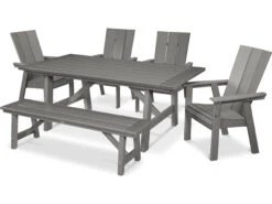 POLYWOODĀ® Modern Recycled Plastic 6 Piece Rustic Farmhouse Dining Set With Bench