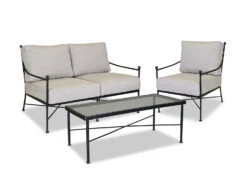 Sunset West Provence Wrought Iron Loveseat Club Chair And Coffee Table