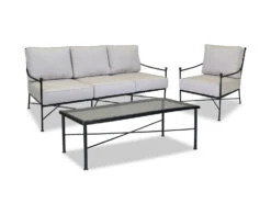 Sunset West Provence Wrought Iron Sofa With Club Chair And Coffee Table