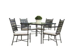 Sunset West Provence Wrought Iron Dining Set In Canvas Flax With Self Welt