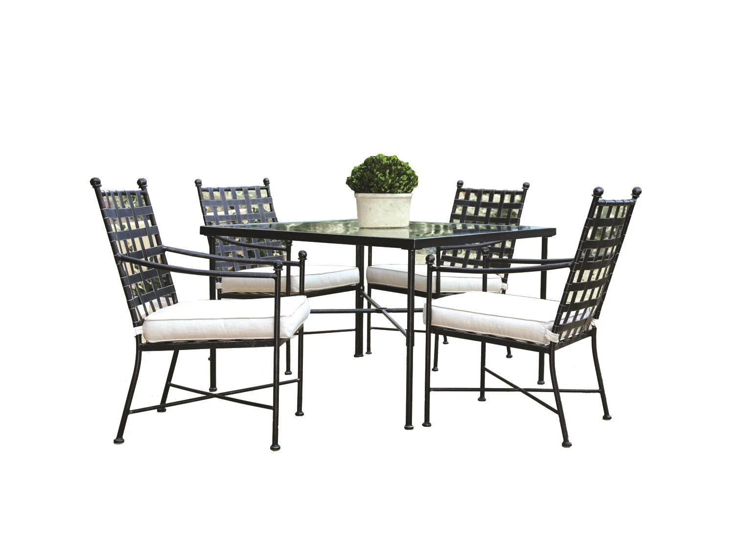 Sunset West Provence Wrought Iron Dining Set In Canvas Flax With Self Welt