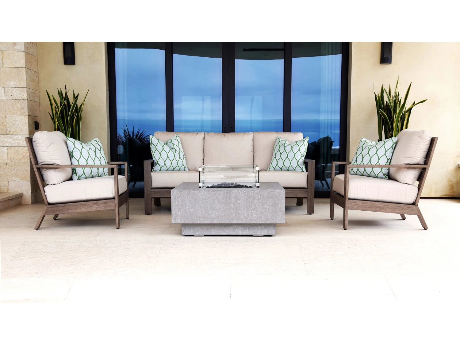 Sunset West Laguna Aluminum Sofa With Club Chairs