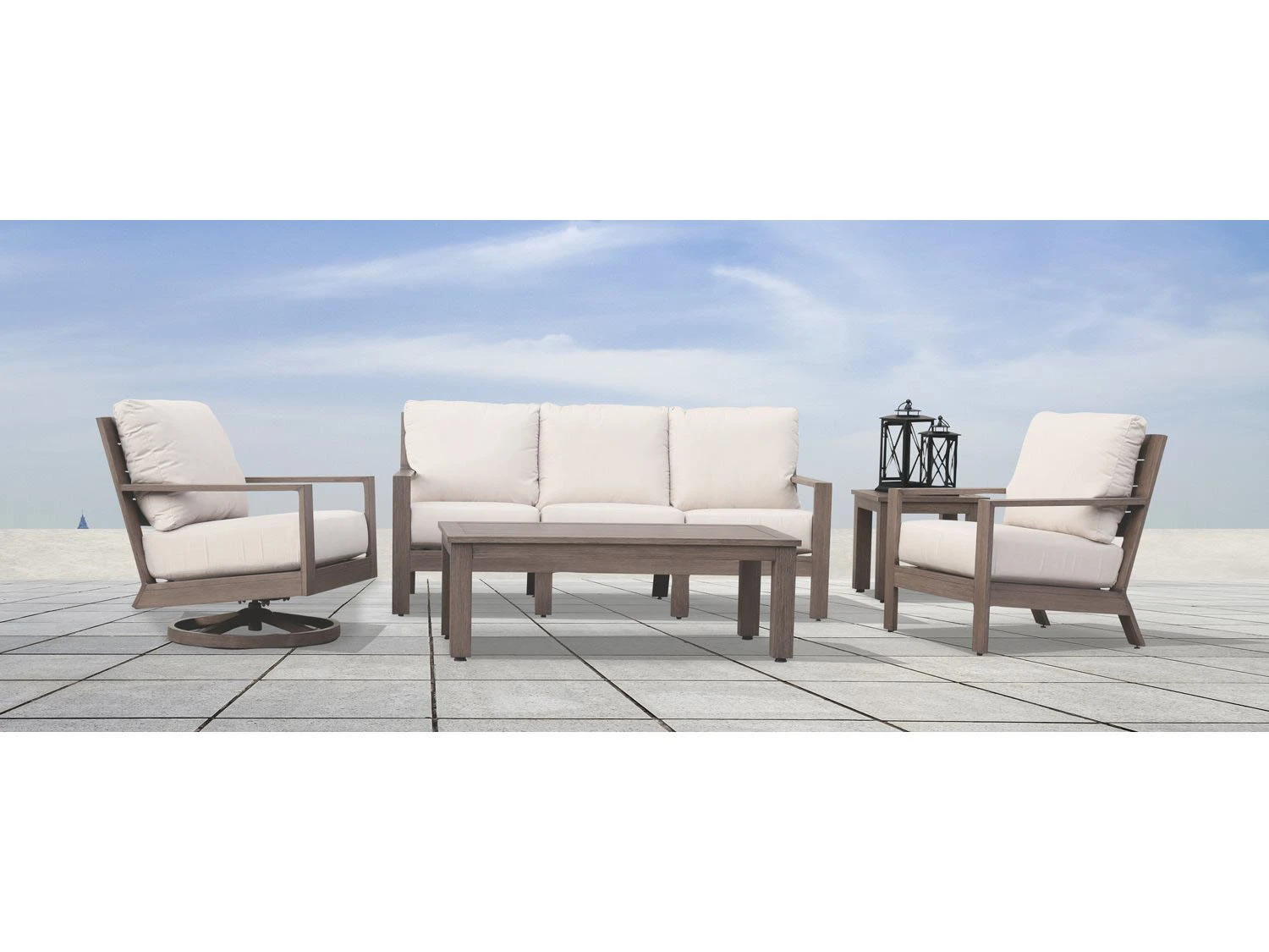 Sunset West Laguna Aluminum Sofa Club Chair Swivel Club And Tables