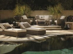 Sunset West Coronado Wicker Driftwood Lounge Set In Canvas Flax With Self Welt