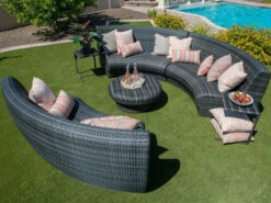 Woodard Geni Wicker Charcoal Gray Curved Lounge Set